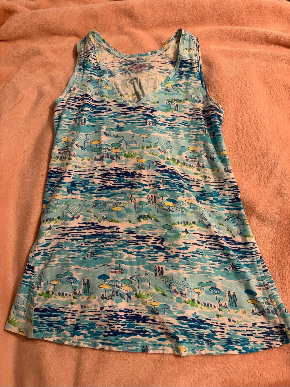 Lilly Pulitzer Women’s Blue Beach-Print V-Neck Swim Tank